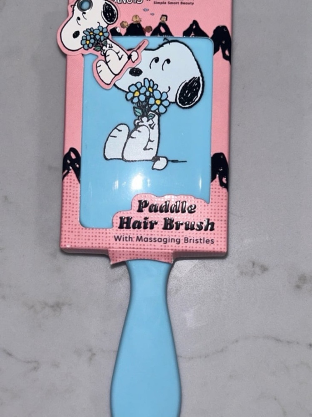 Peanuts Paddle Hair Brush in Light Blue and Pink with Snoopy Design